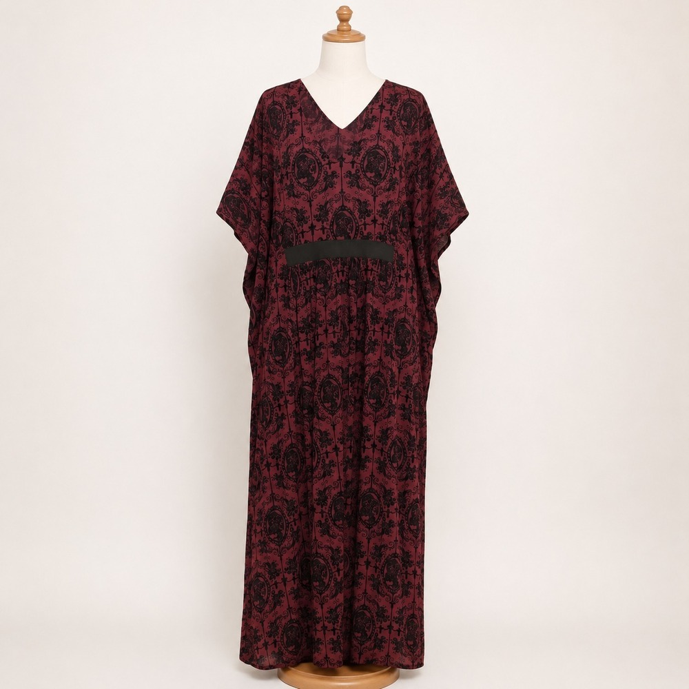 Unique Vintage Kaftan Dress OS Plus Burton Catrina Burgundy Velvet Gothic Witchy - Picture 2 of 8